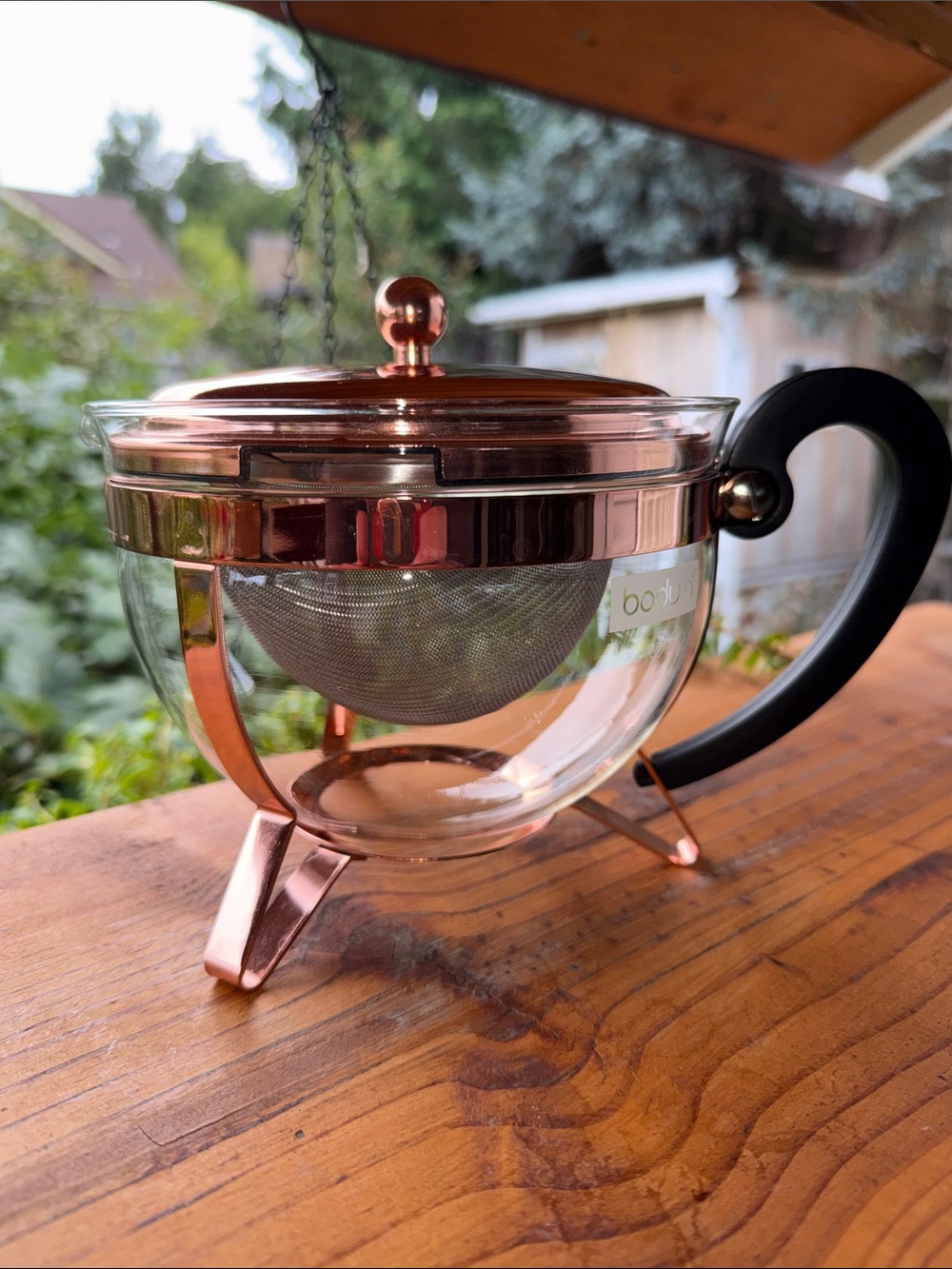 Bodum Copper Glass Tea Infuser Pot with Black Handle